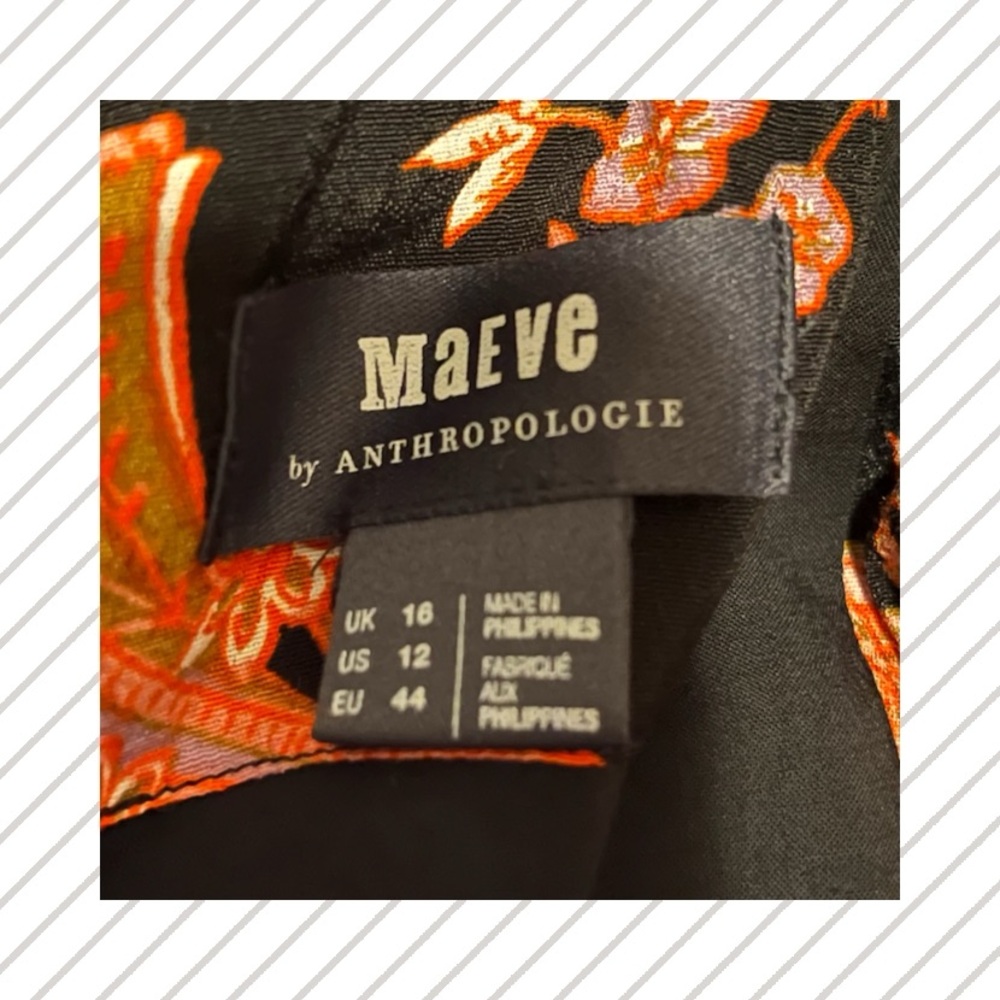 Maeve for Anthropologie Black w/ Orange & Coral Floral Belted Botanical Jumpsuit - Picture 7 of 7